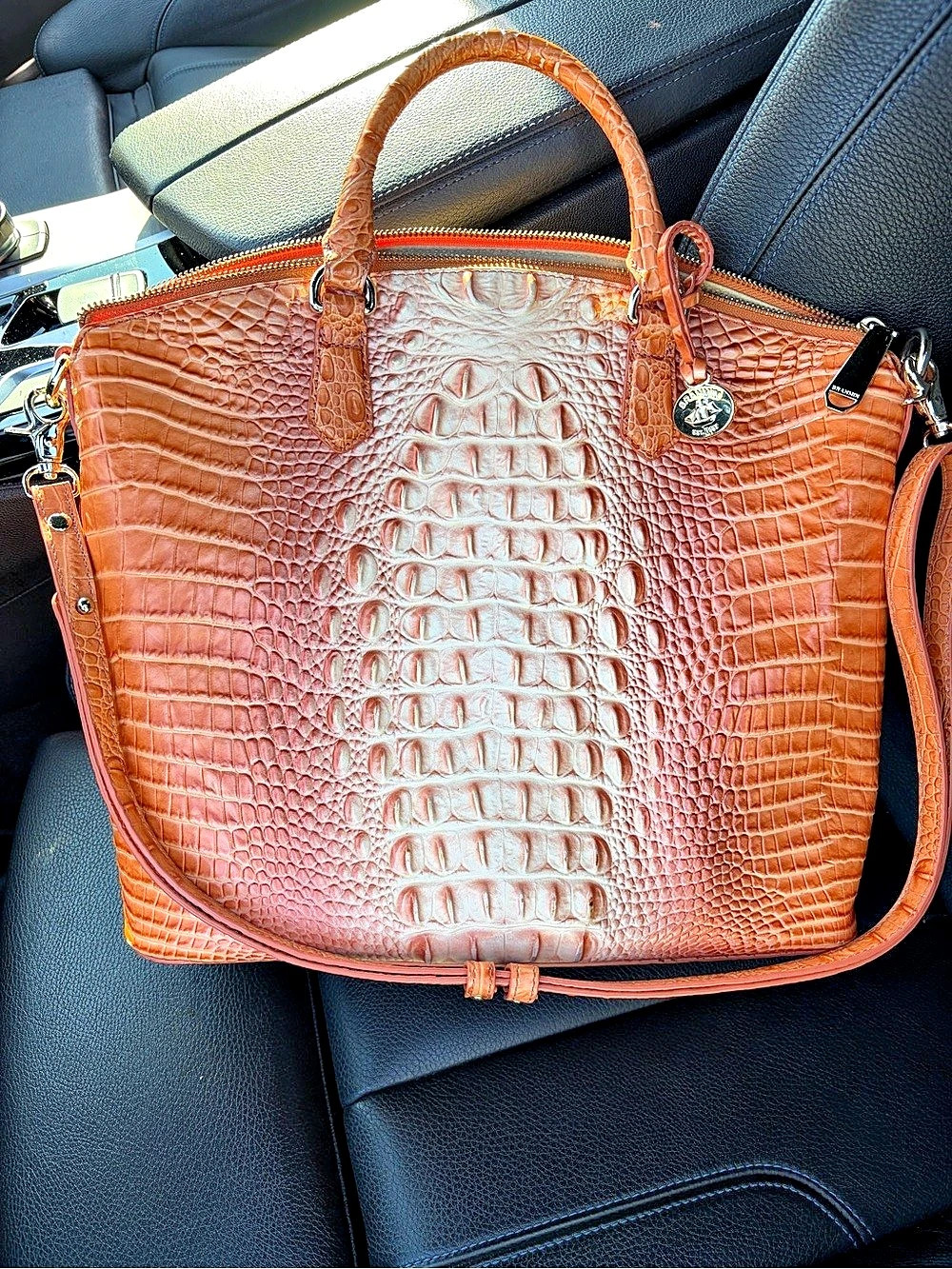 Brahmin Duxbury Satchel in Orange & Pink